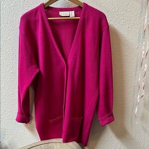 VTG Nordstrom 100% merino wool Pink Cardigan Sweater V-Neck Long Sleeve
